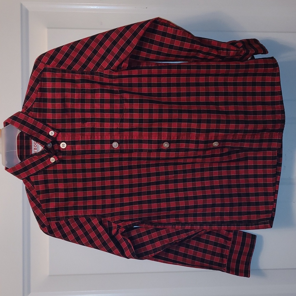 Izod Size 7 Black / Red Buffalo Check dress shirt, long sleeve